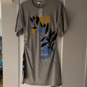 Anthropologie Daily Practice Stylish Gray Dress with Blue and Yellow Accents